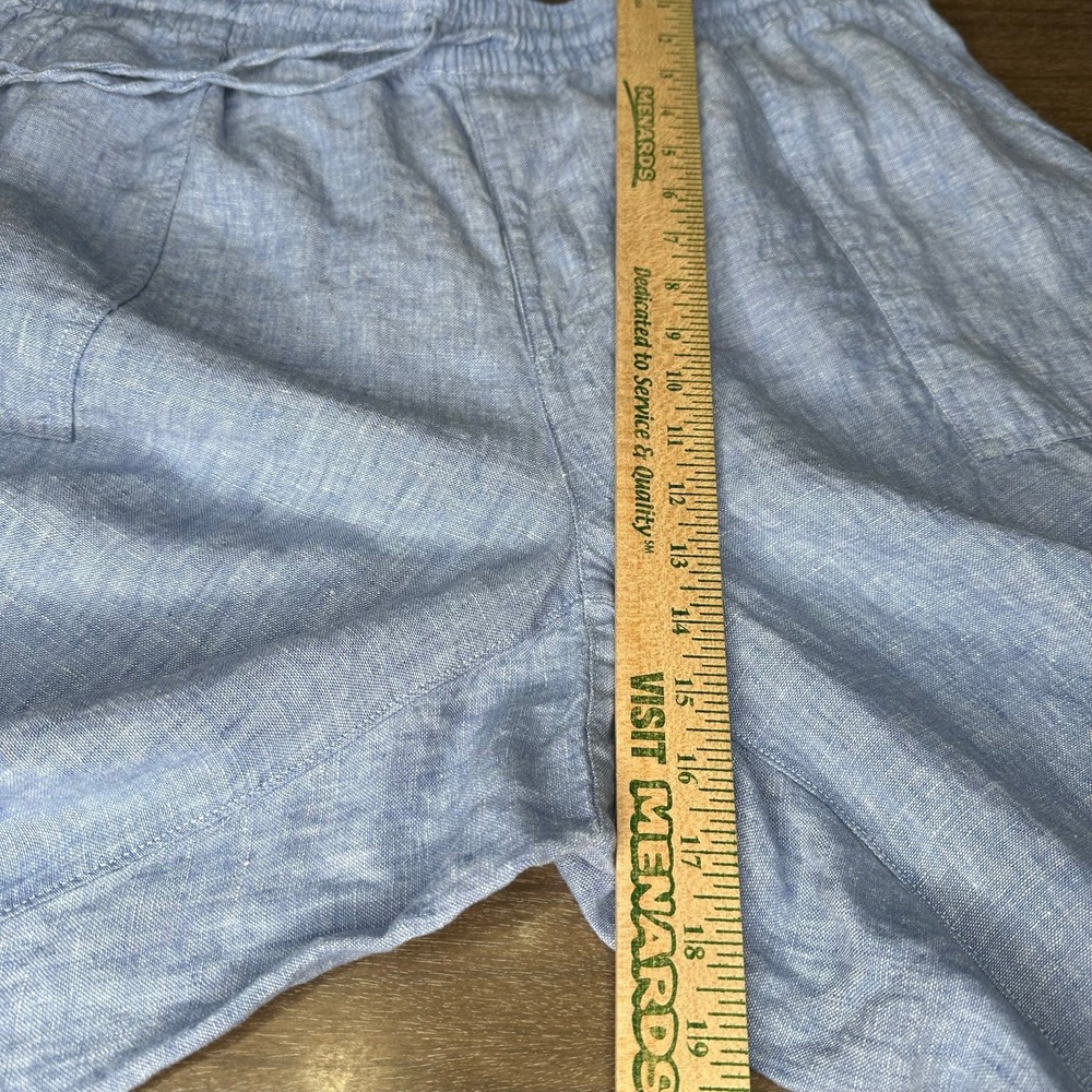 Lands End 1X 100% Linen High Rise Wide Leg Crop Pants Blue Drawstring - Picture 9 of 11